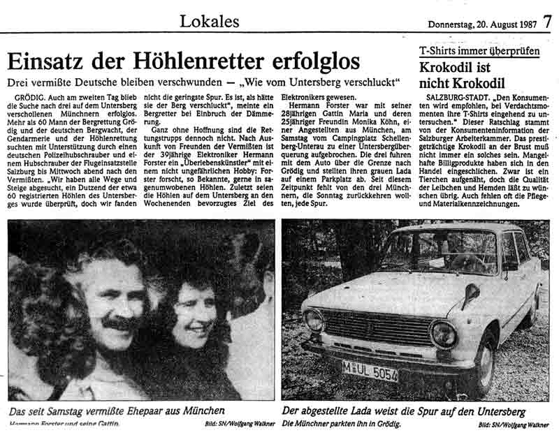 Untersberg - Untersberg - Informacja o zaginięciu turystów pojawiła się w ówczesnej prasie