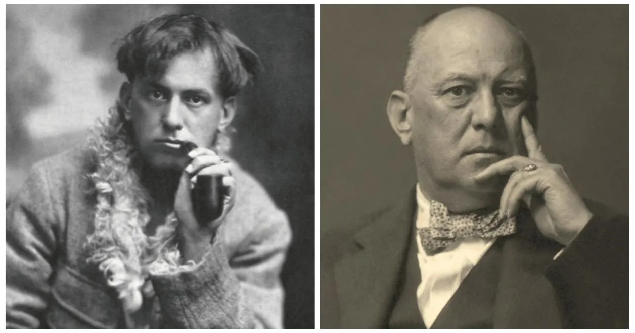 Aleister Crowley w latach około 1900 (po lewej) i 1925 (po prawej)