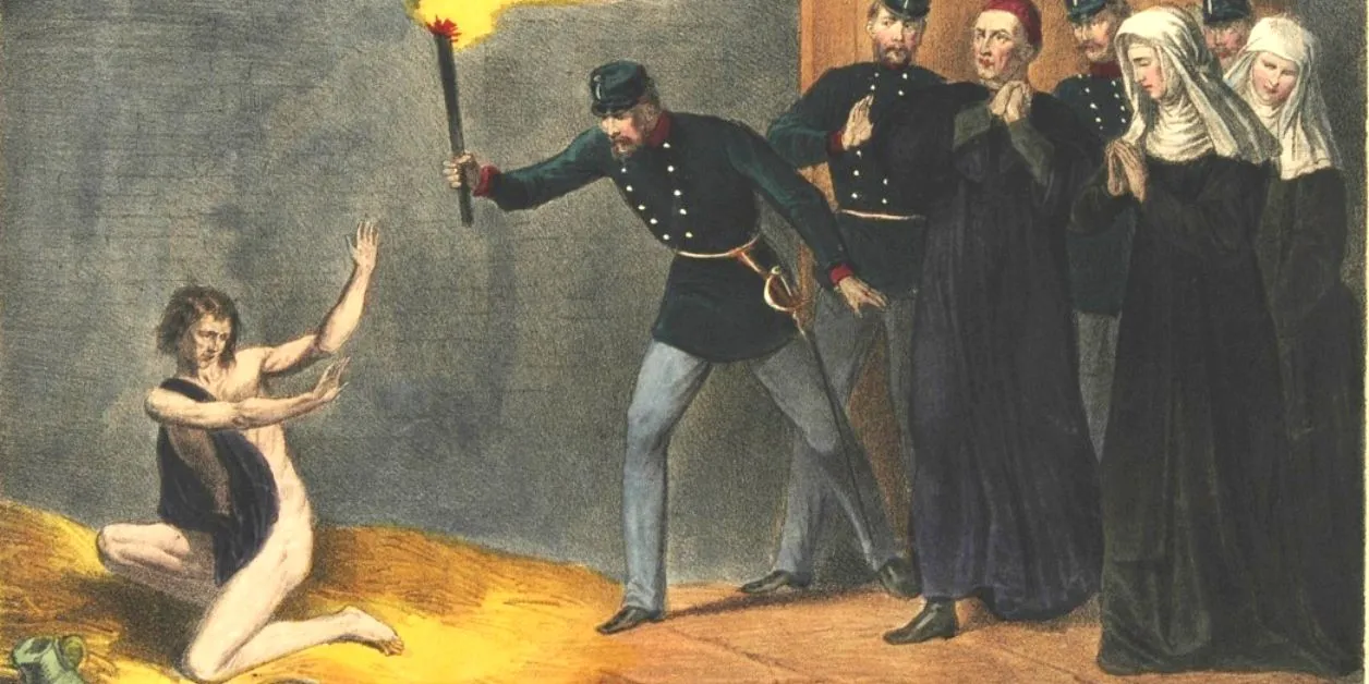 Litografia barwna przedstawiająca odkrycie Barbary Ubryk w Klasztorze Sióstr Karmelitanek Bosych