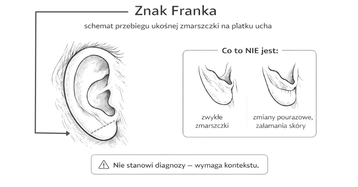 Znak Franka - Schemat przebiegu zmarszczki na płatku ucha