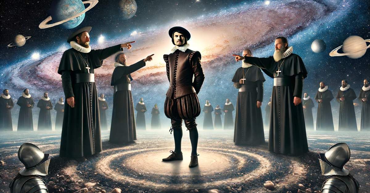 Giordano Bruno oskarżany o herezję przez inkwizytorów