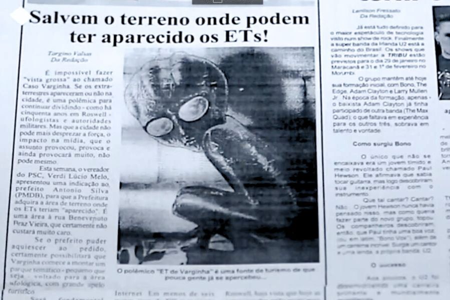 Skan wycinka brazylijskiej gazety z lat 90. z artykułem o incydencie w Varginha