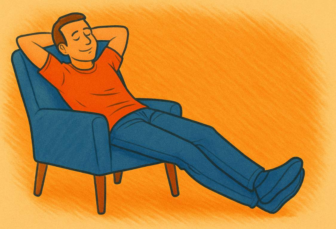 Pozycja „lean back” – oparcie się daleko do tyłu, ręce za głową, nogi wyprostowane lub skrzyżowane