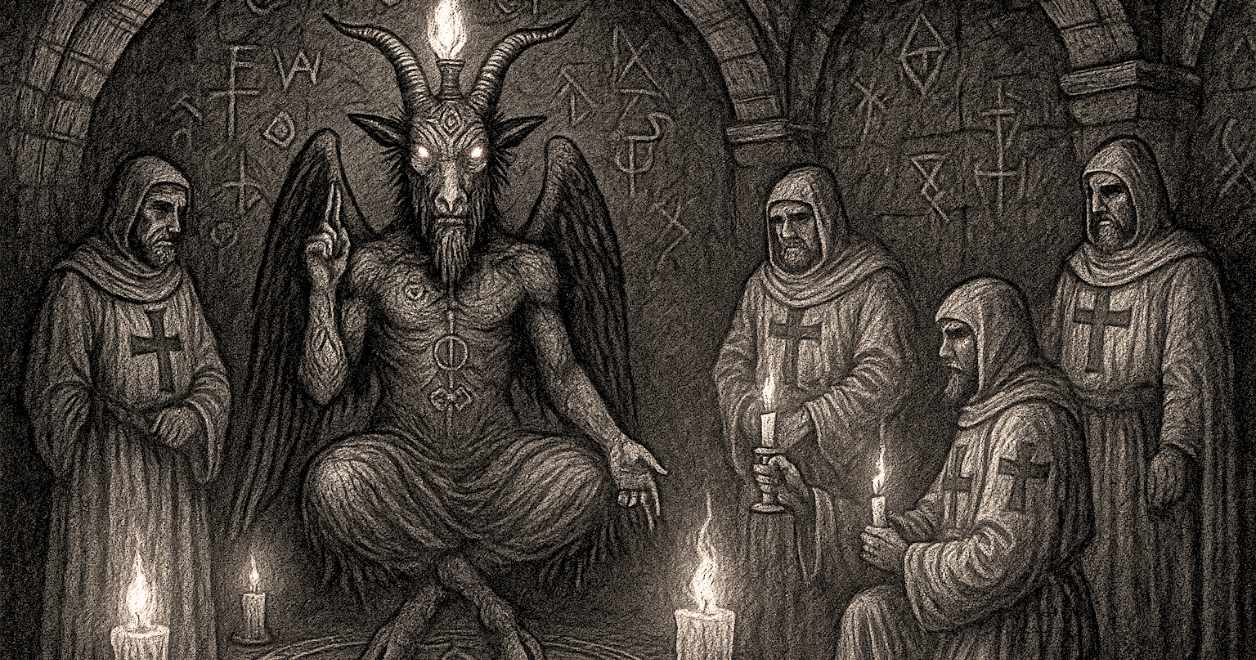 Templariusze podczas rytuału związanego z kultem Bafometa