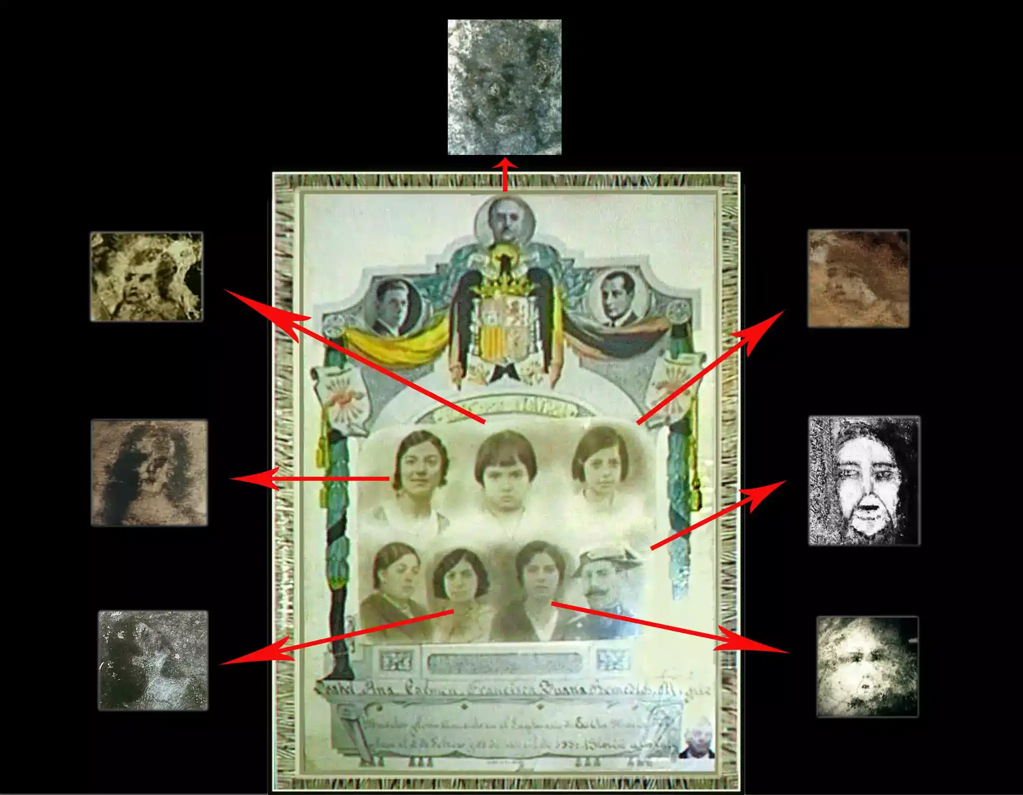 Szukanie podobieństwa pomiędzy twarzami z Bélmez, a zmarłymi członkami rodziny Cámara