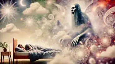 Nocna zmora obok śpiącej kobiety