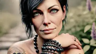 Kobieta nosi biżuterię z czarnego turmalinu