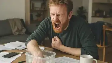 Mężczyzna zanurza rękę w lodowatej wodzie