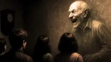 Zjawa starego człowieka śmieje się szyderczo