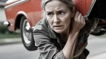 Kobieta podnosi auto