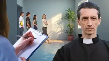 Kolejka do psychologia i ksiądz egzorcysta