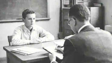 Archiwalne badanie psychologiczne ucznia w szkole, lata 50. XX wieku