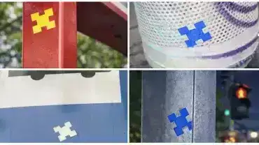 Tajemnicze naklejki na znakach i tablicach